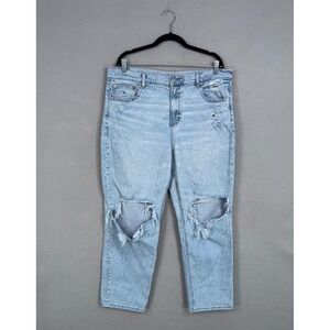 American Eagle Jeans Women 18 Light Blue Distressed Super High Rise Straight